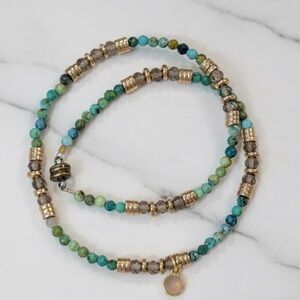 Dainty Gold Filled & Genuine Faceted Turquoise Bracelet | Gold Plated Charm